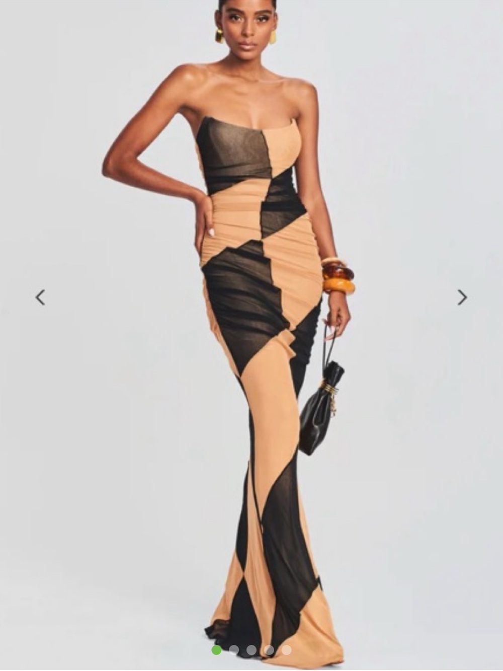 Retrofete Strapless Colorblock Gown in Black and Tan - Picture 2 of 5